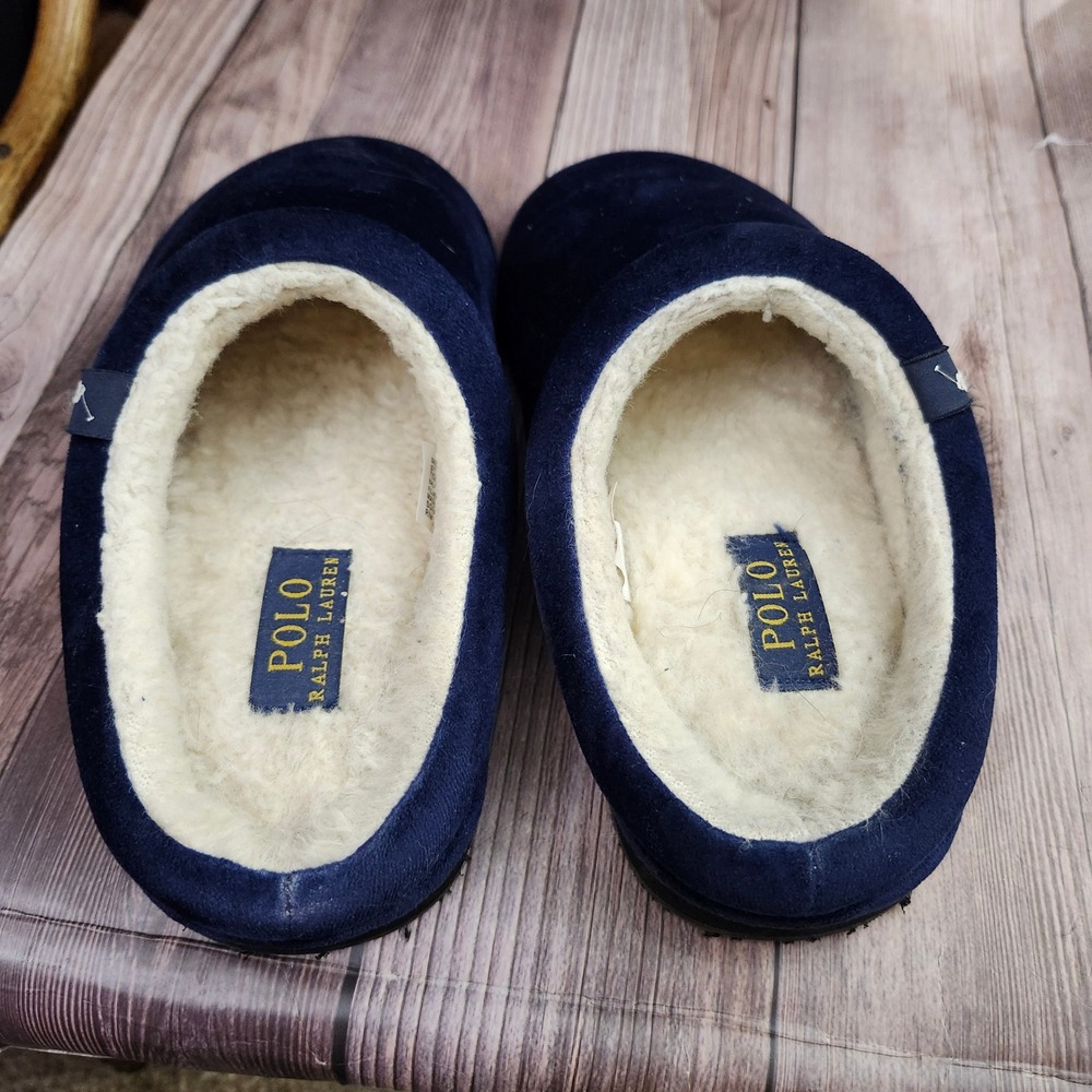 Polo Ralph Lauren Klarence Mens Navy Blue Microsuede Scuff Slippers Size 7 - Picture 5 of 9